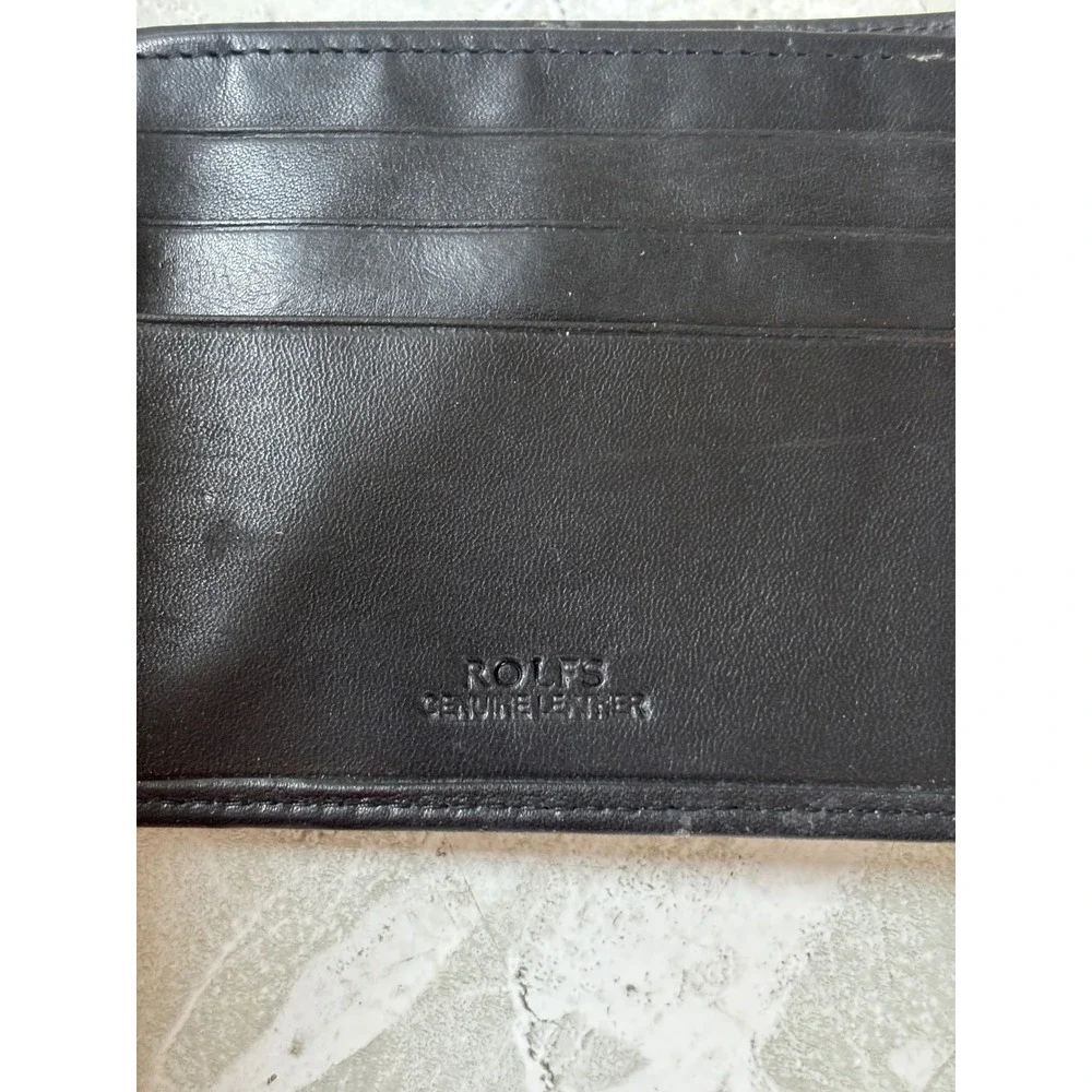 Rolfs Mens Black Full Grain Italian Lambskin Leather‎ Bifold Wallet Pull Out ID